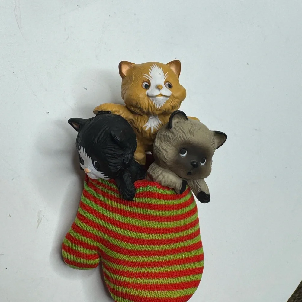 Cat Figurine Set in Striped Mitten